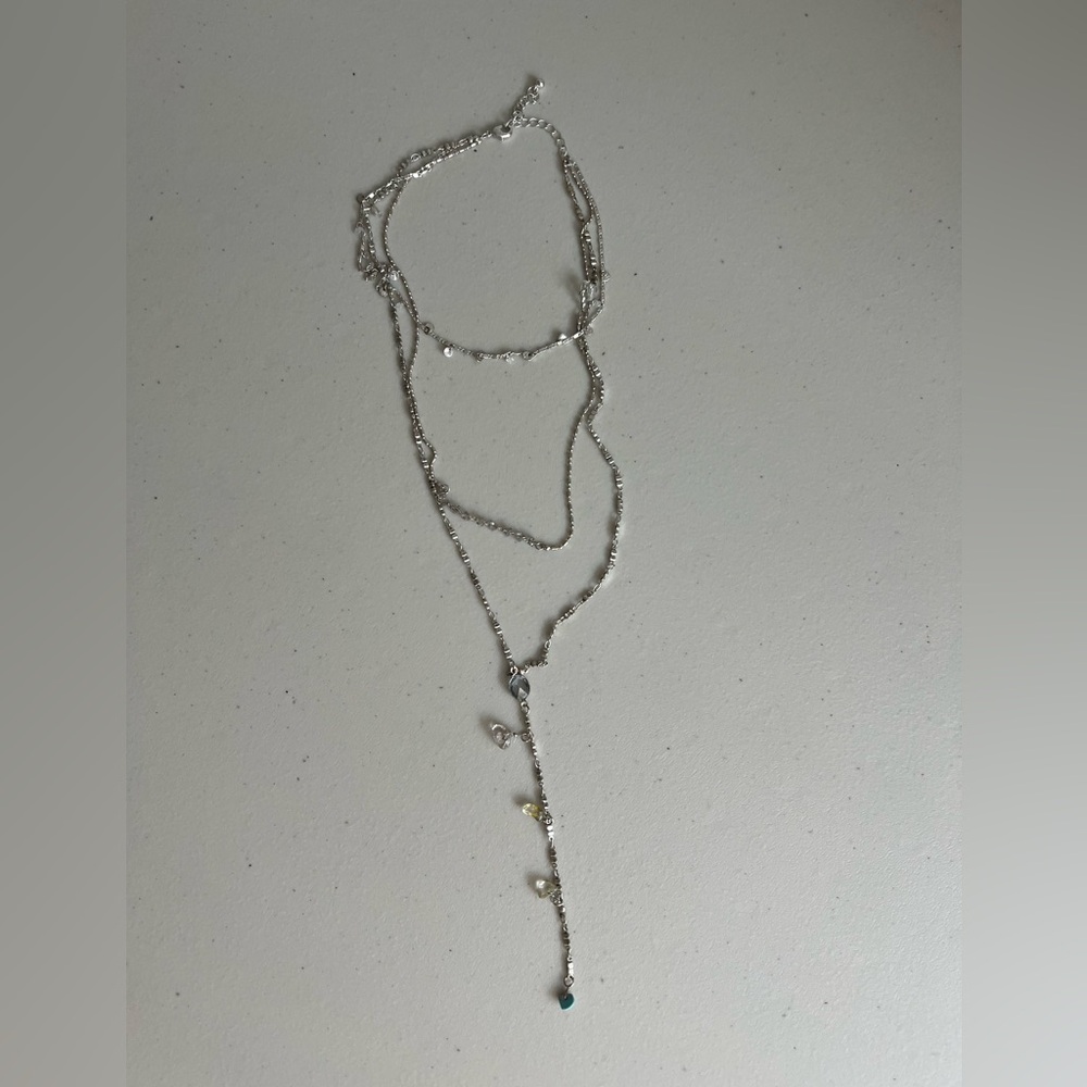 Free people silver with stones lariat layered necklace